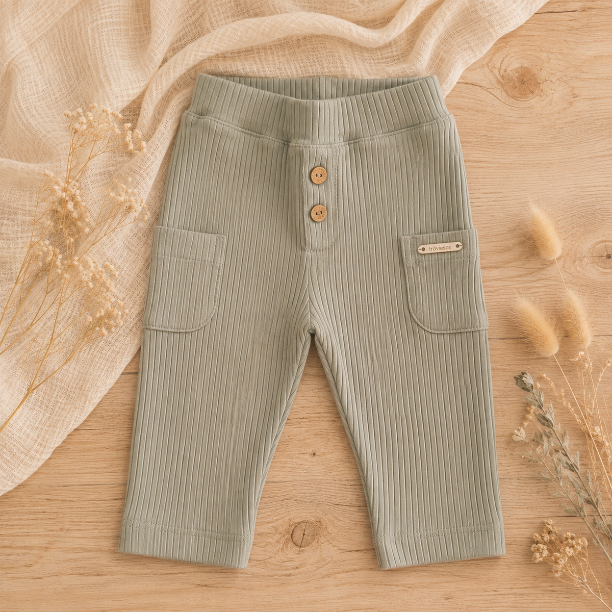 Pantalón de morley con bolsillos y botones de coco – MB