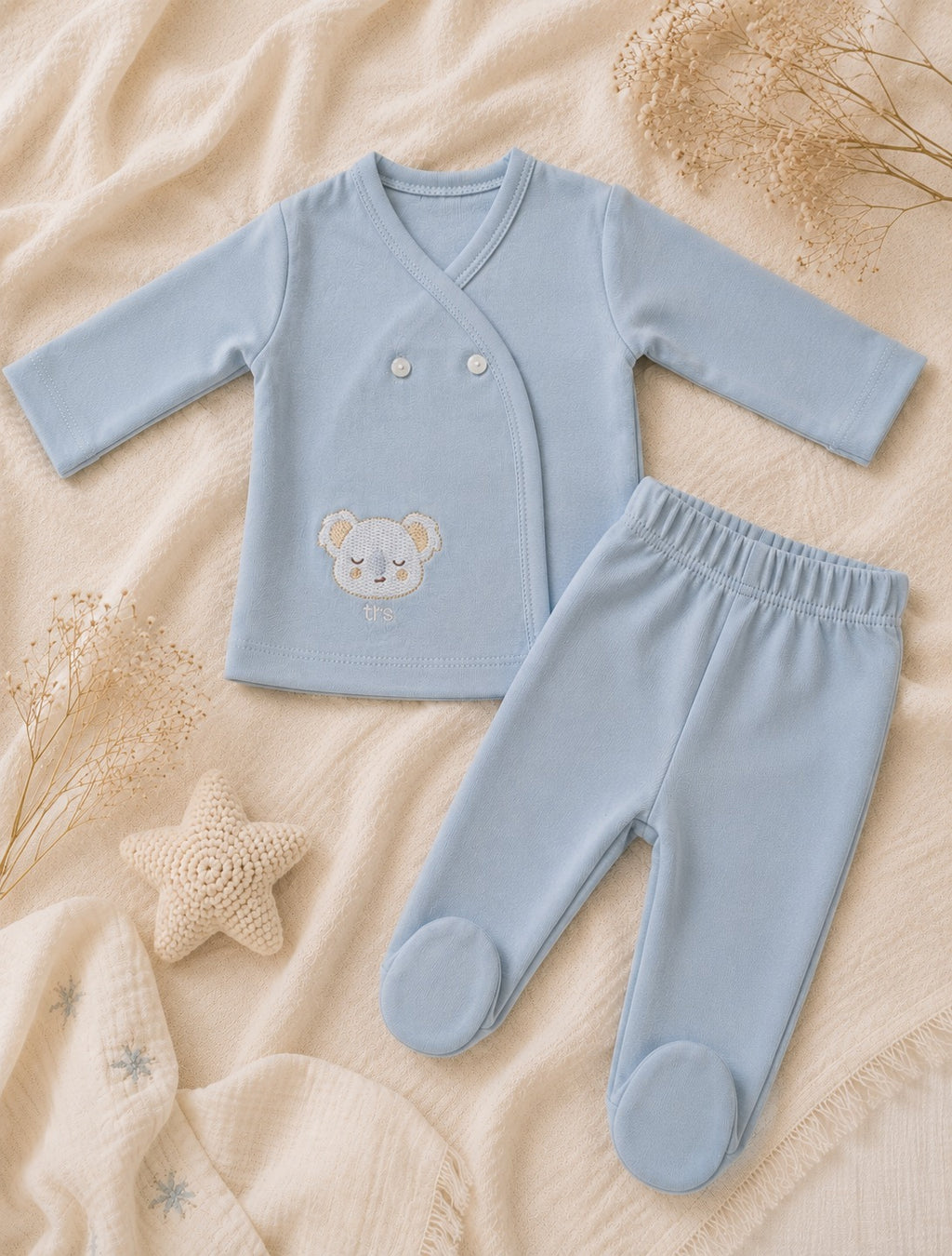 Conjunto de bata y pelele de algodón RN