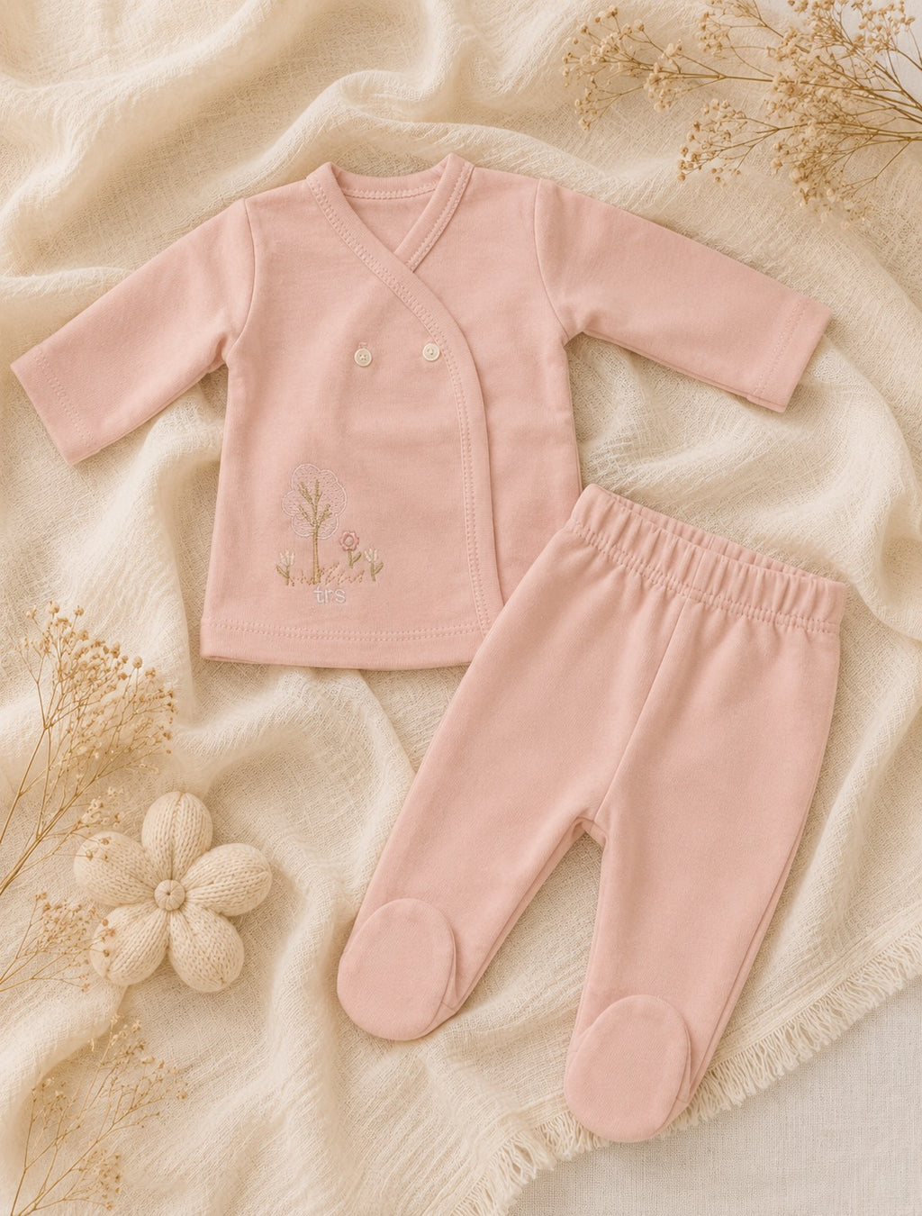 Conjunto de bata y pelele de algodón RN