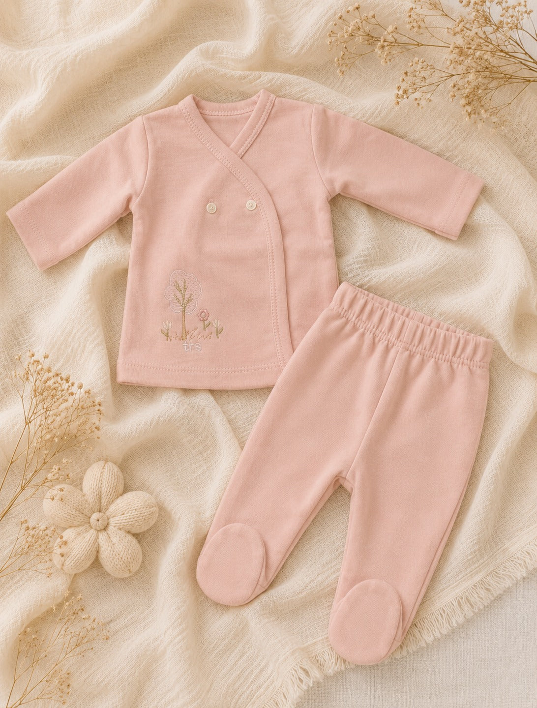 Conjunto de bata y pelele de algodón RN