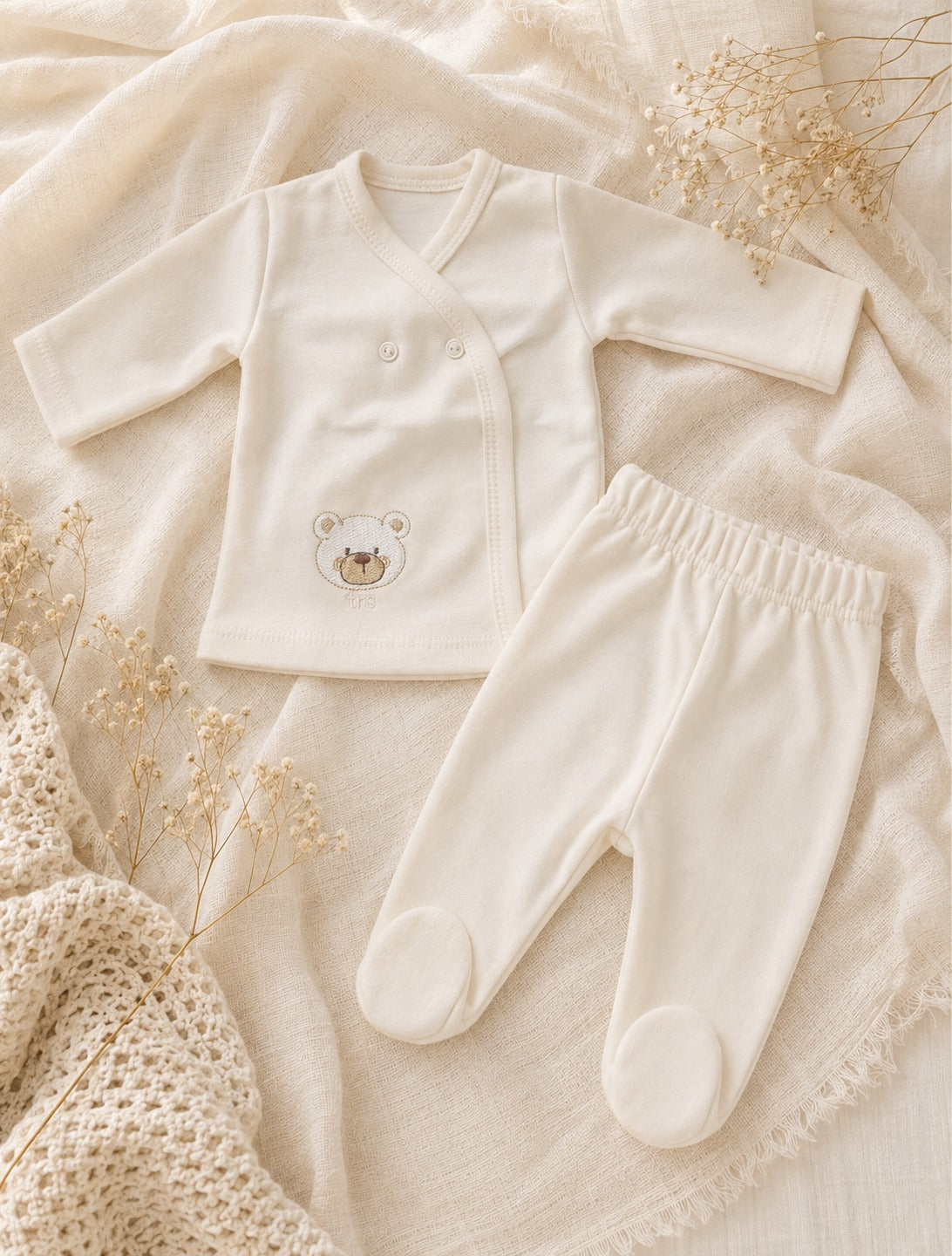 Conjunto de bata y pelele en algodón RN