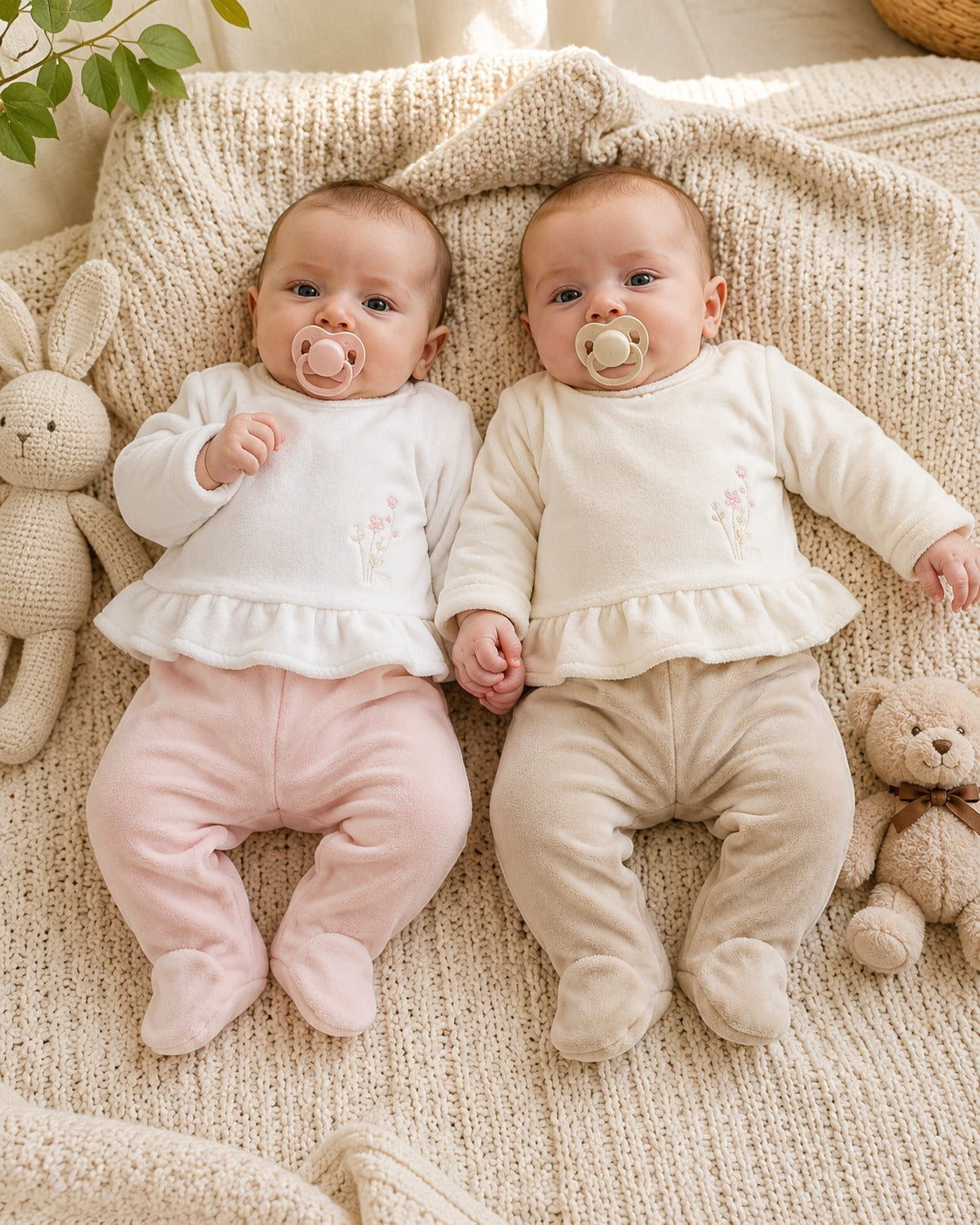 Conjunto bata con volado y pelele de plush RN