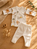 Conjunto bata y pelele de algodón estampado RN