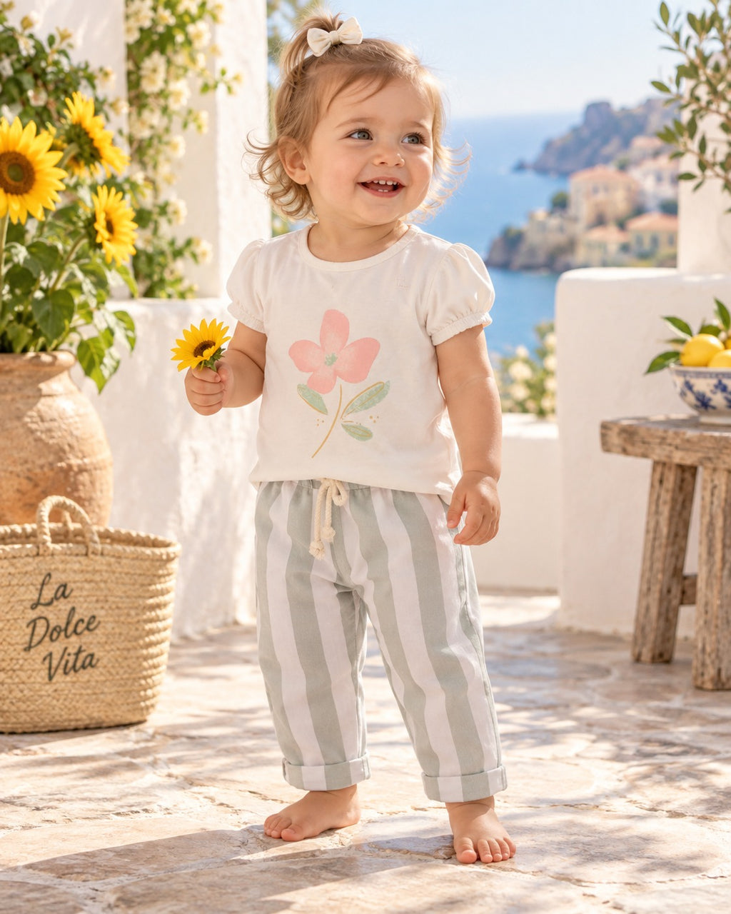 Pantalon rayado de lino