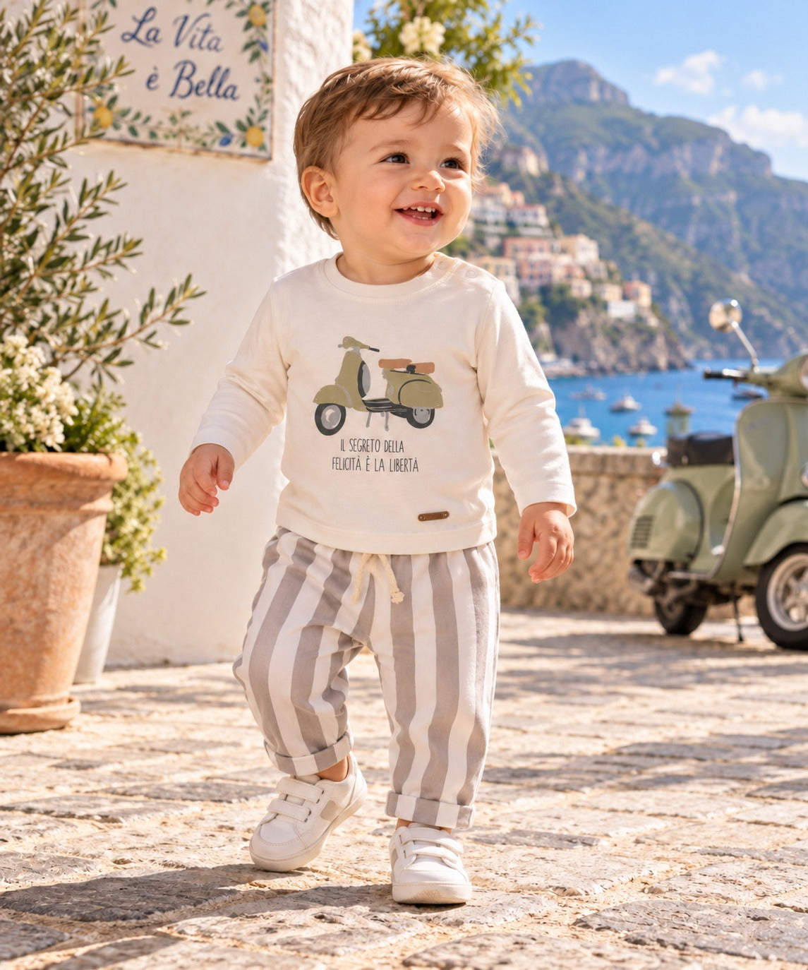 Pantalon rayado de lino